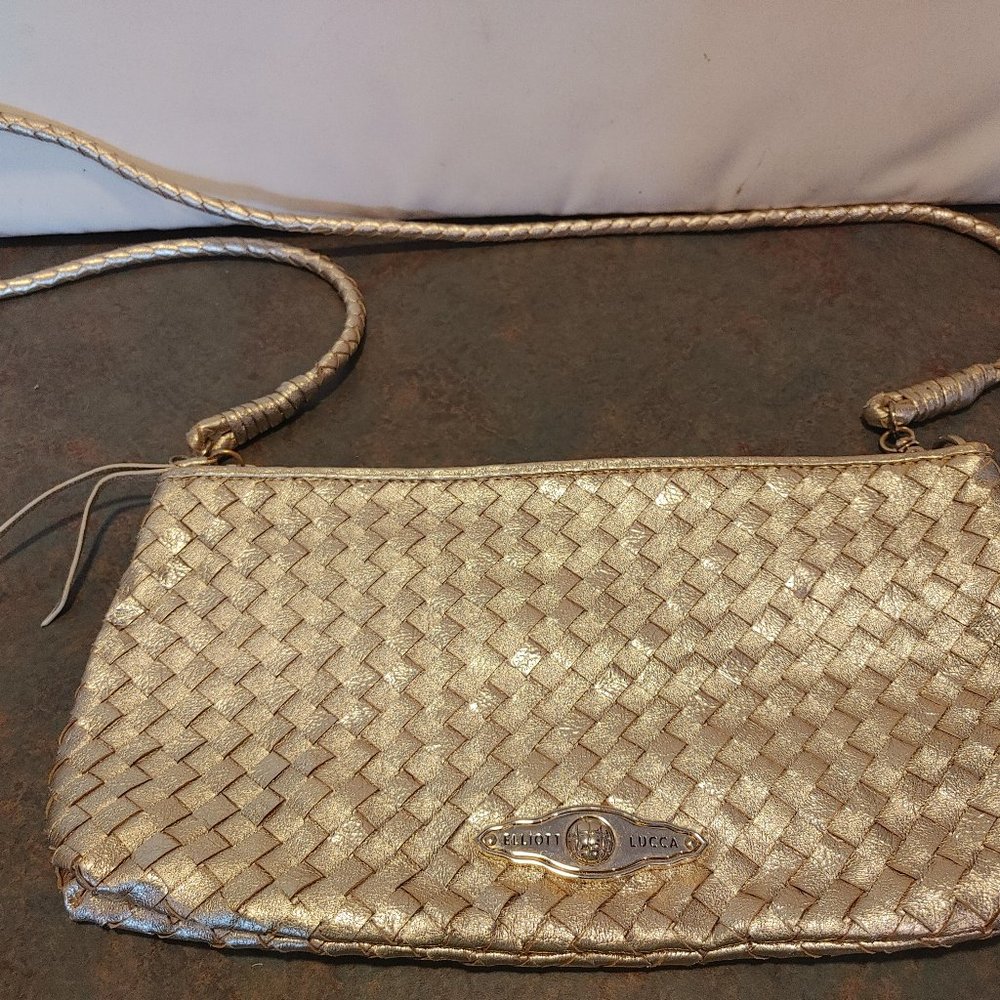 ELLIOTT LUCCA Woven Leather Gold Shoulder Bag
